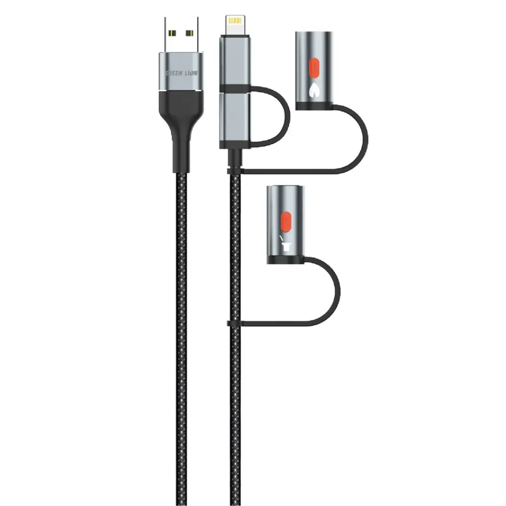 Green Lion 6 In 1 Cable Charging LED Light/Ignition, Power Delivery 60W Fast Charging, 1M Cable Length, 480 Mbps Data Transfer Speed, 2 Mode Flashlight, ChargeSync