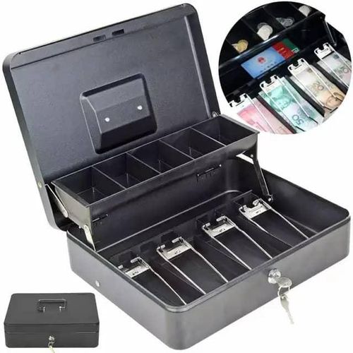 1pc Portable Shop Money Cash Register Box Container Tray Cashier With Key Lock- Multicolor