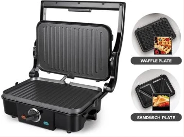 Sonifer 3 In 1 Waffle Maker Sandwich Barbecue Electric Baking Pan Toaster - Black.
