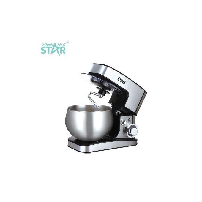 Winningstar Stand Mixer Cook Machine 5L with 304 Stainless Steel Bowl/Egg Beater Aluminium Dough Hook/Flat Agitator Spatula LED Indicator Light 4 Sucker Feet- Silver