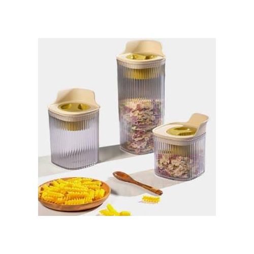 3 Pieces Of Easy Lock 450ml / 1025ml/ 1550ml Plastic Sealed Storage Jars With Airtight Lids Kitchen Storage Fresh Lock Large Flip Containers Plastic Canisters For Pantry Organization