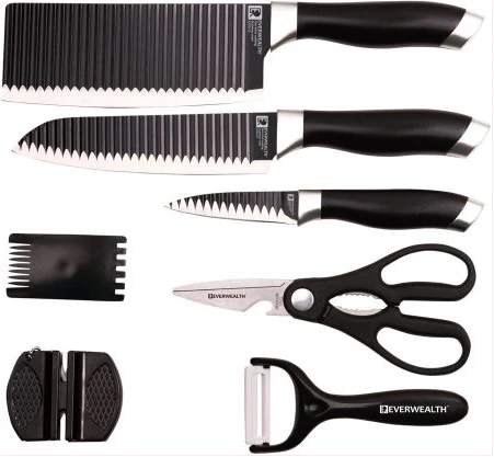 7 Pieces Of Kitchen Non-Stick Coating Knife Set -Black