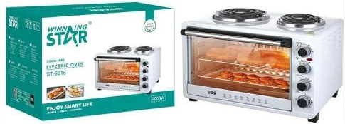 Winningstar 45L Electric Convection Oven With 2 Coil Hot Plate Heating Mode 3 Timer- White.