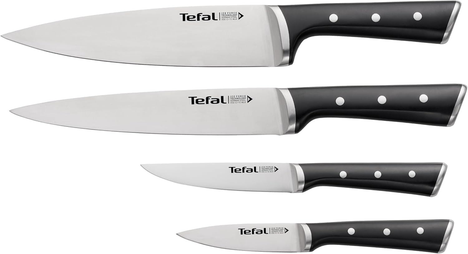 Tefal Ice Force K2324S74 Set of 4 Carving Knife 9 cm + 20 cm Chef Knife + 11 cm Paring Knife + 20 cm Chopping Knife