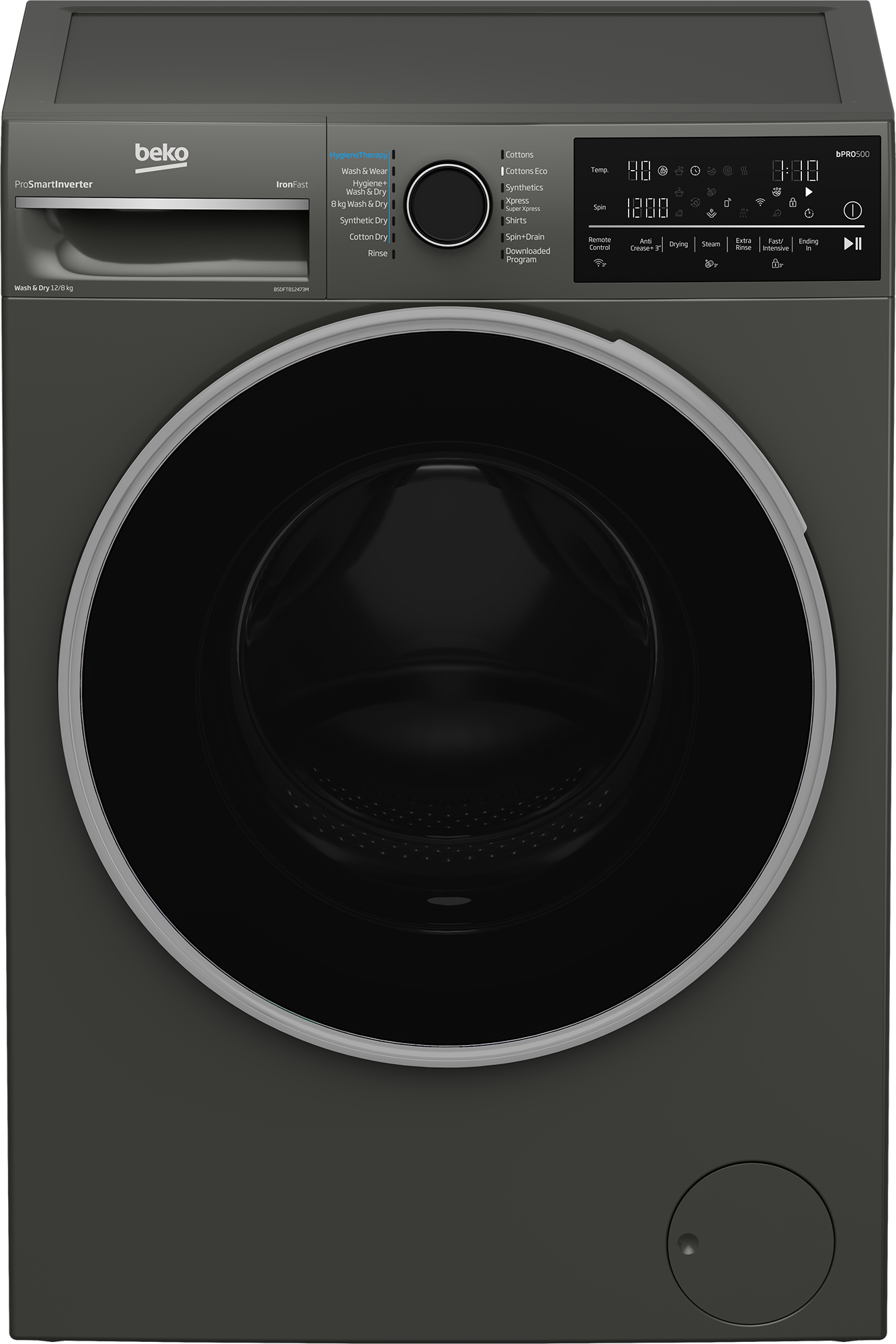 Beko 12kg / 8kg Washer Dryer Washing Machine B5DFT812473M, 1400rpm, Pro Smart Inverter Motor, AquaWave Technology, WiFi & Bluetooth Connectivity - Manhattan Grey
