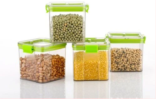 700ml 4-Piece Plastic Transparent Plain Storage Box Tins Containers, Green