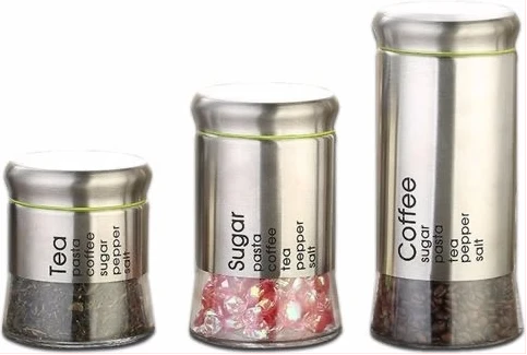 3 Piece Sugar Bowl/Storage Tin Set - Silver