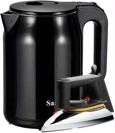 Saachi Bundle Of Flat Iron- Silver & 1.8L Electric Kettle - Black