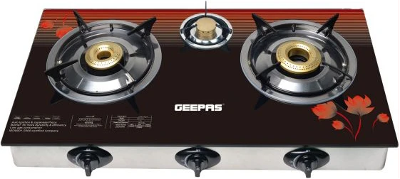 Geepas GGC31012 3-Burner Gas Cooker Size 70Mm, 40Mm & 90Mm Respectively - Ergonomic Design, Automatic