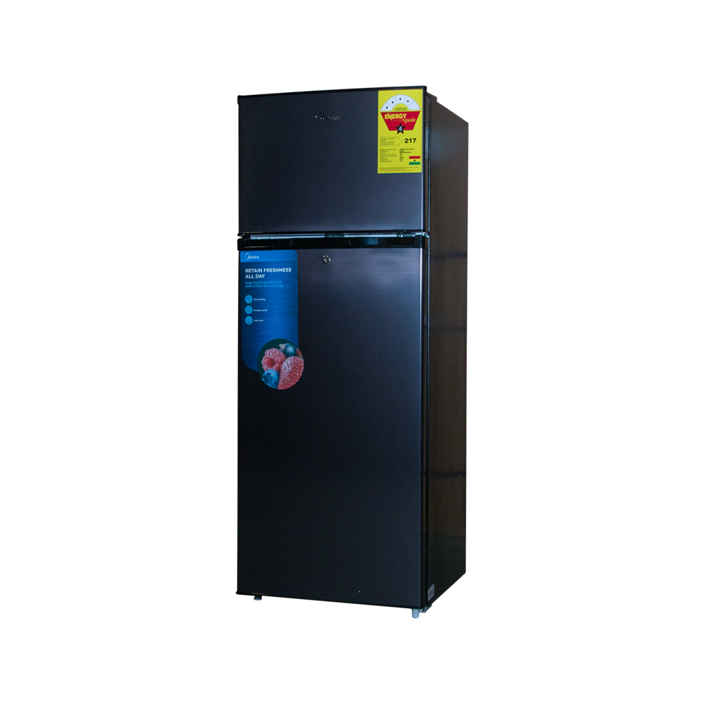 Midea 294L Fridge, (204L Net) Double Door Top Mount Freezer Defrost Refrigerator MDRT294 - Black