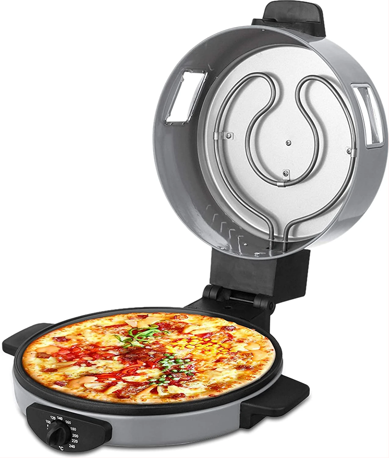 SONASHI 2-in-1 Arabic Bread & Pizza Maker SABM-863 – Stainless Steel Tube, On/Off Switch, Non-Stick Coating, Thermostat Control