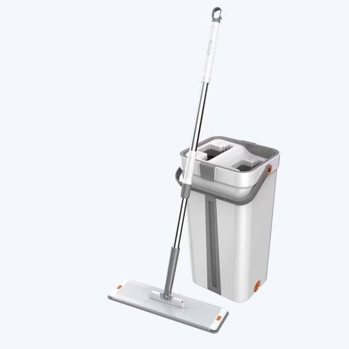 Hands-free Microfiber Flat Mop with Bucket Floor Mop Pressure Free Air Pressure 2 Reusable Mop Pads Stainless Steel Free Scratch Scrubbing Mop Wet and Dry Cleaning Kit For Home Office