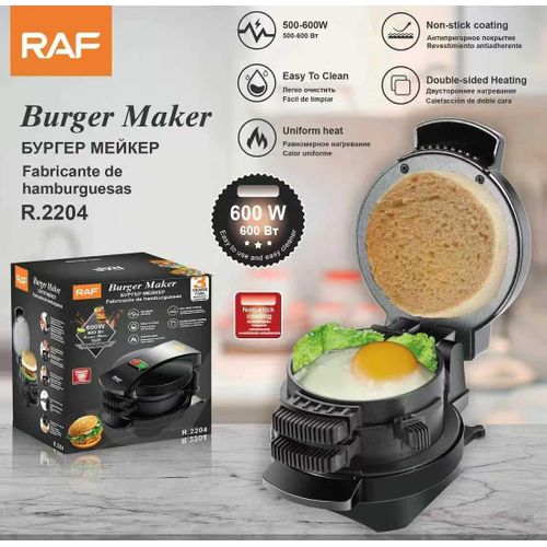 RAF Mini Burger Press Maker with Egg Cooker Ring, Black Breakfast Sandwich Maker with Non-Stick Plate, Electric Omelette Maker for Stuffed Burgers, Sliders, English Muffins