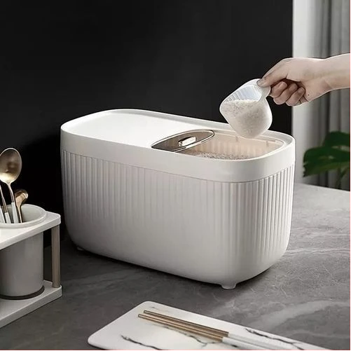 10kg Rice Bucket Insect-Proof & Moisture-proof Grain Storage Tank With Scale, White