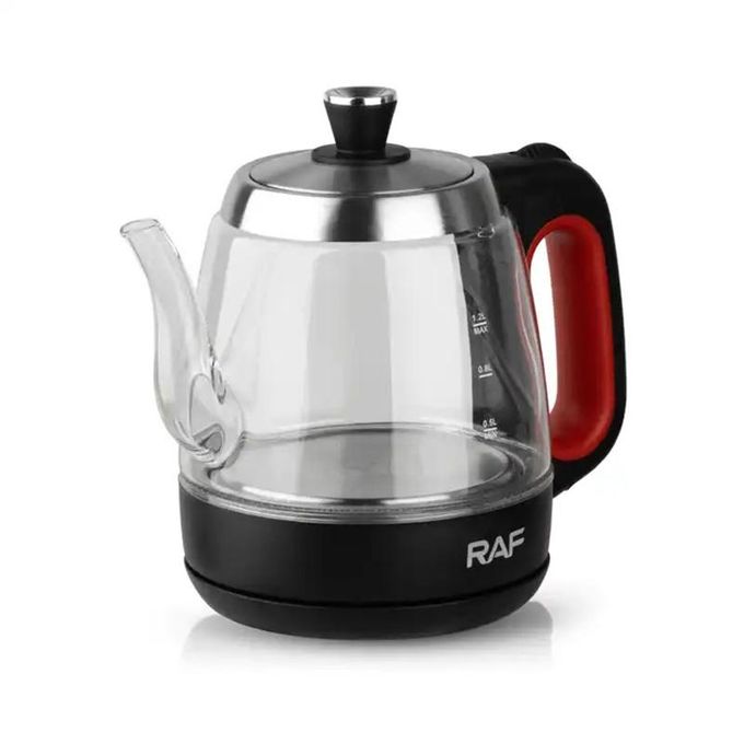RAF 1.2L Electric Glass Kettle Heat Resistant Boiling Ceramic Glass Kettle Double Layer Protection Protative Glass Kettle 1350W- Multicolor