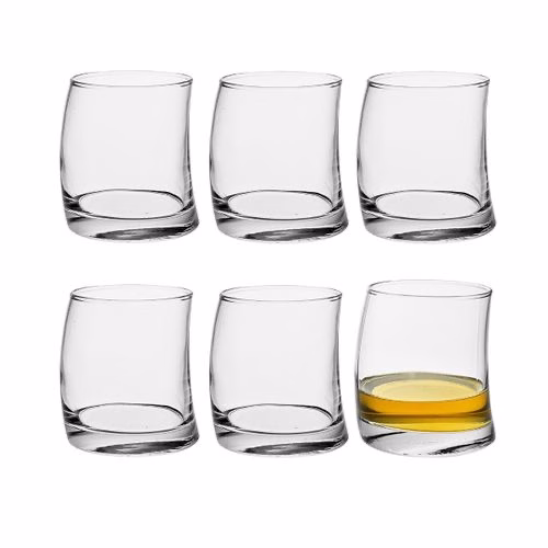 6 Pieces Of Curved Whisky Glasses - Colorless