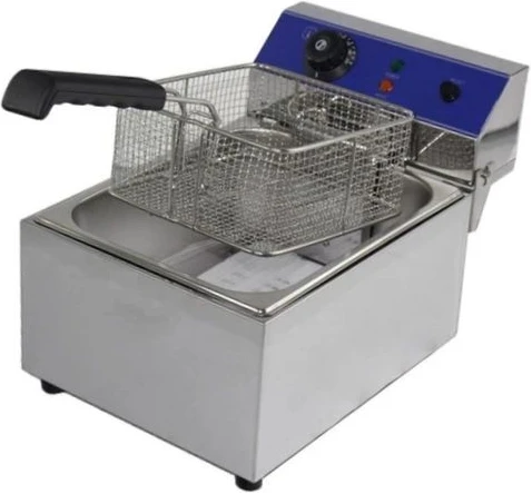 8 Litres Commercial Single Tank Electric Oil Deep Fryer with Basket & Lid- Silver.
