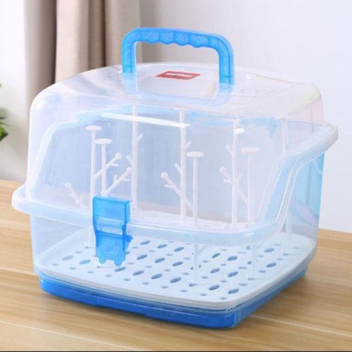 Baby Bottle Drying Rack Storage Box & Anti-dust Cover, Blue