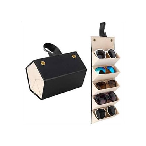 Sunglasses Travel Case with 5 Slots, Multi Sunglasses Storage Case Travel, PU Leather Foldable Glasses Storage Case, Hanging Eyewear Holder Organizer for Women Men - Multicolor