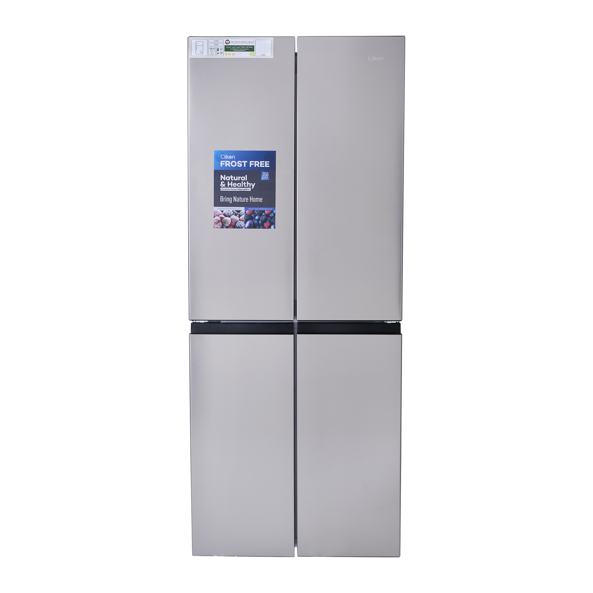 Clikon 350L Gross Premium French Four Door Bottom Freezer Refrigerator, No Frost, Inverter, Tropical Cooling, R600a CK6040