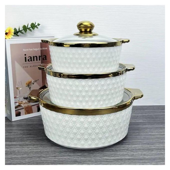 Round Ceramic Casserole Pot Tableware Candle Fire Heating Hotel Dry Soup Pot With Golden Lid