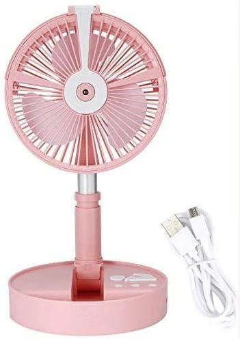 Wireless Portable Folding USB Rechargeable Telescopic Remote Fan- Pink & White.