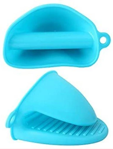 2 Piece Silicone Oven Mitts, Pot Cooking Finger Heat Resistant Gloves-Blue