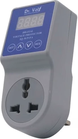 Dr. Volt Washing Machine And Printer Power Surge Protector IQ-WP15A; 15 Amps, 3200W, Digital Display, 160-255V, 10sec Delay - Grey