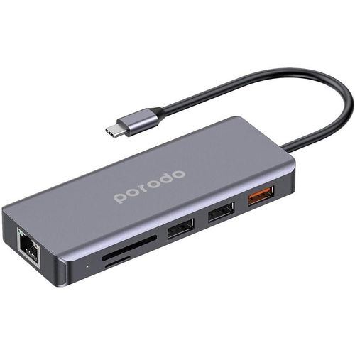 Porodo 9-in-1 USB-C Hub Multiport Adapter with 100W PD, 4K HDMI, Gigabit Ethernet, 3.5mm Audio Jack, SD/MicroSD Card Reader for MacBook, Windows Laptops & Tablets
