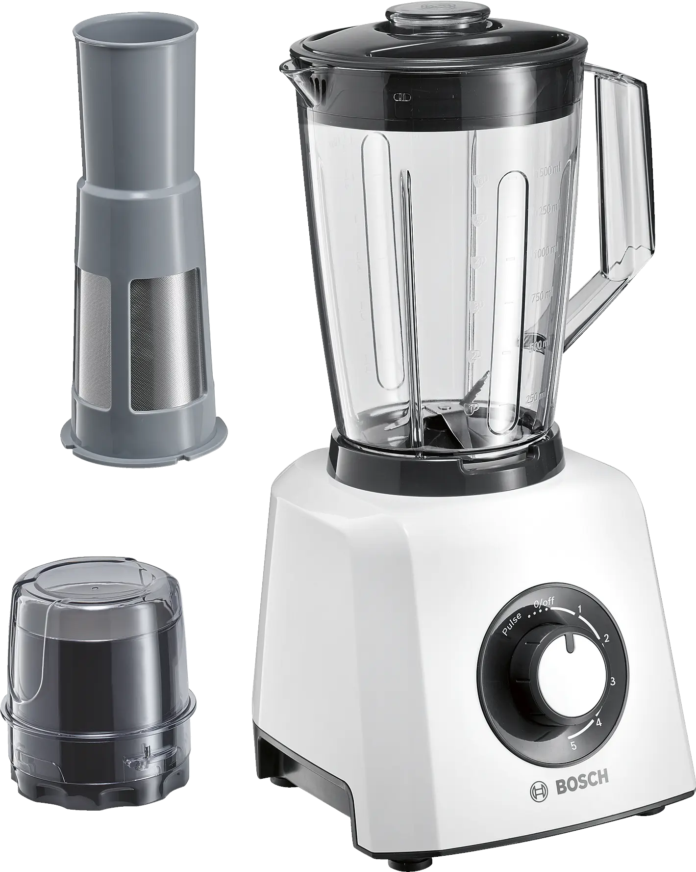 Bosch Blender 600W Stirring Machine MMB33P5BGB, 1500 ml Food Capacity, with Smoothie Filter and Grinder, German Engineering, MightyMixx
