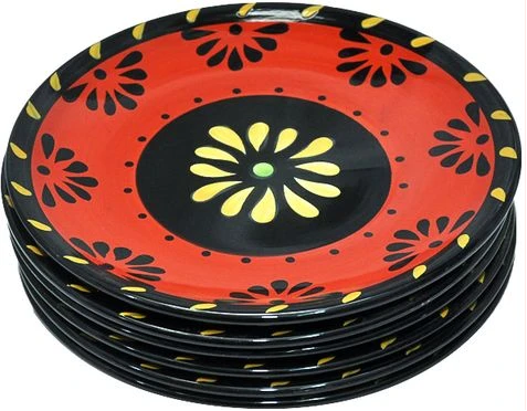 6 Pieces Red Flowered Side Plates - Multicolor