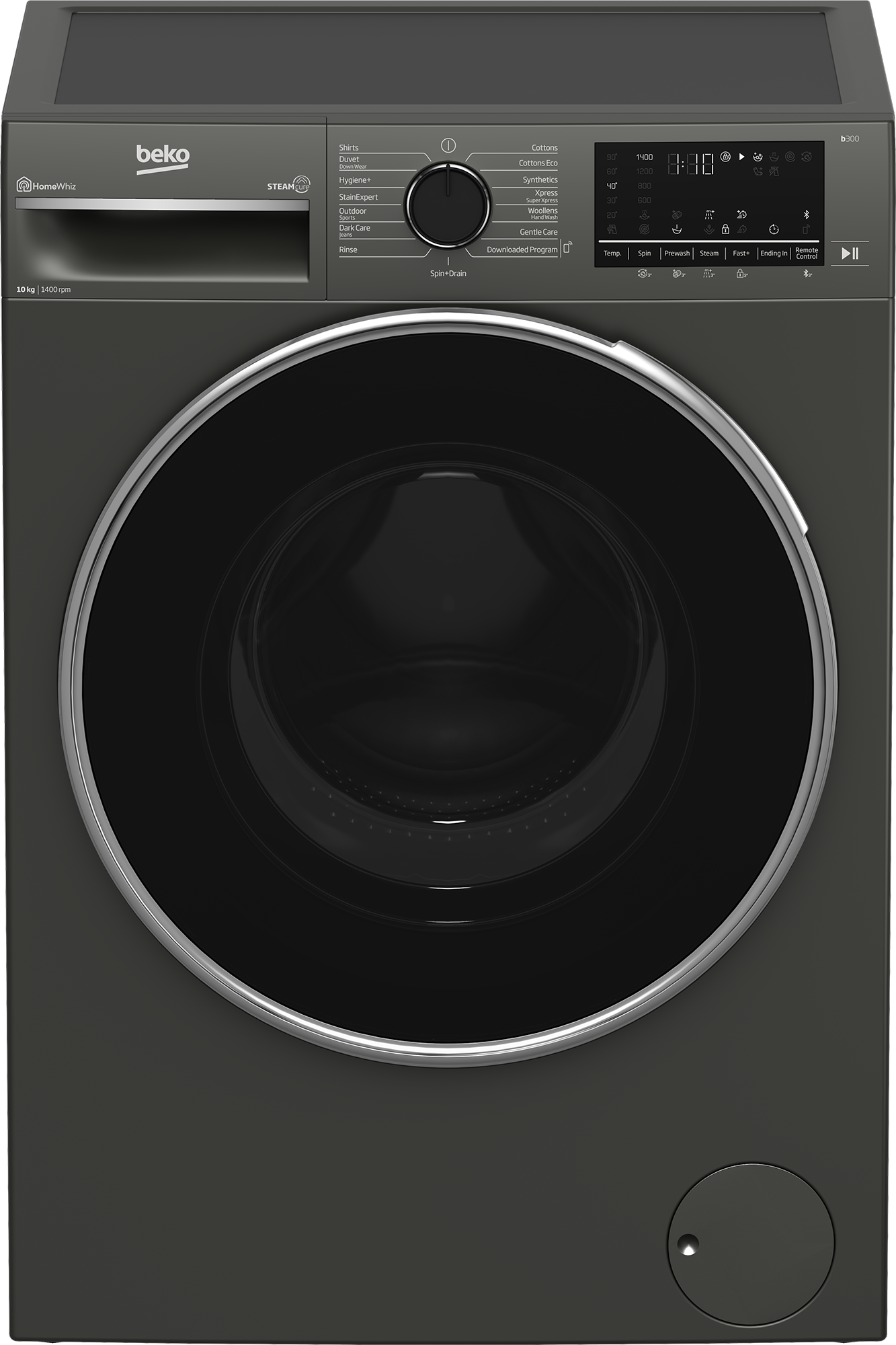 Beko 10kg Front Loader Washing Machine, BAW100 UK, 1400RPM, ProSmart Inverter Motor, SteamCure Technology, 15 Programs, AquaWave Drum - Grey