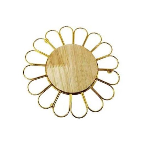 2 Pieces Of Flower Place Mat Metal Wired Placemat Drink Coaster Dining Table Mats Dinning Table Centerpiece Thermal Holder, Cup Holder Non-Slip And Resistant Heat Pads With Bamboo Wood Seat Base