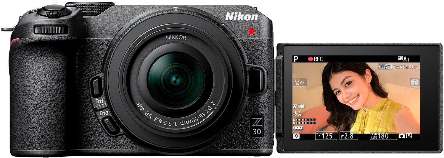 Nikon - Z 30 4K Mirrorless Wide Angel Vlogging Camera With NIKKOR Z DX 16-50mm f/3.5-6.3 VR Lens - Black