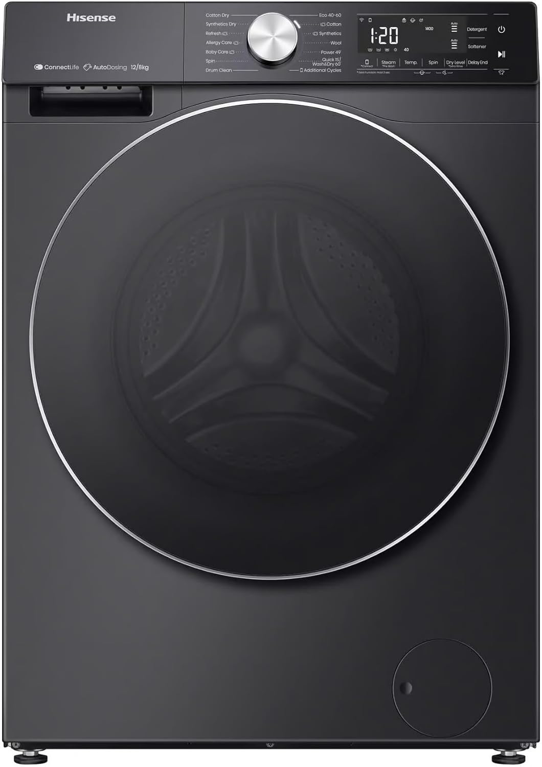 Hisense 12kg Washer And 8kg Dryer Washing Machine WD5S1245BB; 1400rpm, Inverter WiFi, - Grey (2YR WRTY) (Copy)