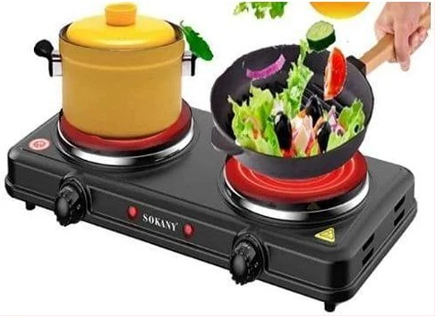 Sokany Eye Flat Dual Electric Stove High Fire Power 5 Gear Temperature Adjustment Hot Plate Cooker- Black.