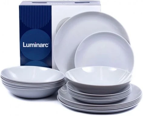 Luminarc 18 Piece Plates, Side Plates And Bowls Dinner Set - Grey