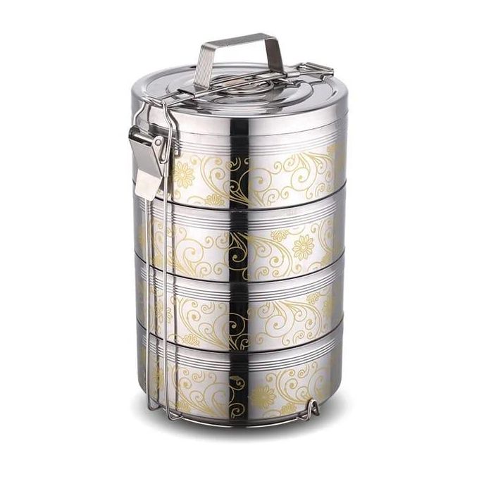26CM Stainless Steel Air Tight 5 Layers Food Container Carrier Lunch Box Tiffin -Silver