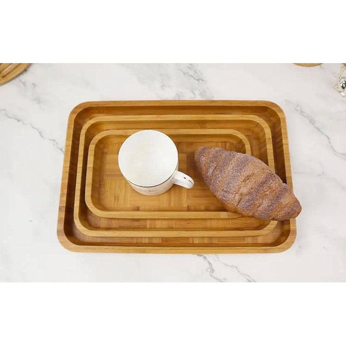 Serving Tray Rectangular Made of Solid Beech Bamboo Wood, Bamboo Bed Tray Kitchen Tray, Wooden Small Tray Decorative Plate Tray for Café, Bar, Restaurant, 20 x 13 x 1.5 cm Platters (3 Pieces) -Brown.