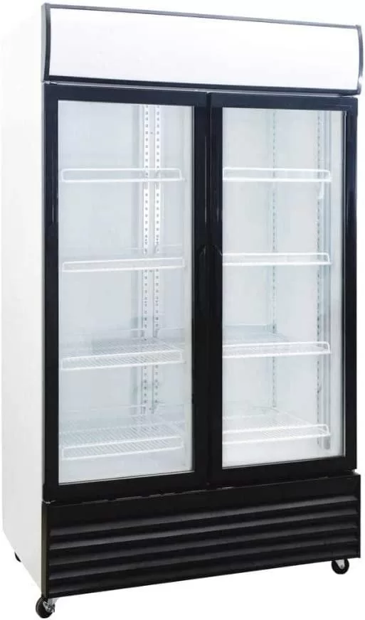 Venus 1000 L Double Display Cooler VUSC900; Vertical Display Chiller, Double Door Showcase Refrigerator - Black