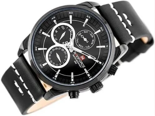 Naviforce NF9148 - Men's Designer Leather Strap Watch - Black