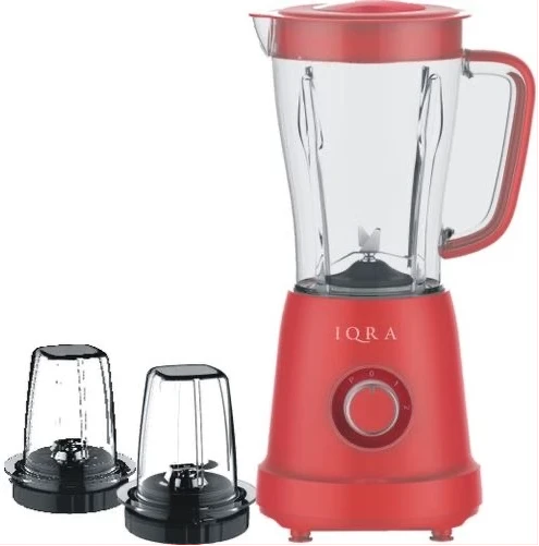 IQRA 3-In-1 Blender 1.5-Litre IQ-BL6013D; 500W, Copper Motor, Chopper And Grinder - Red