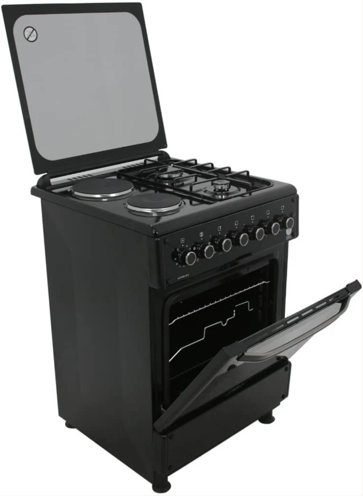 IQRA Cooker 60x60cm, IQ-FC6221-BLK 2-Gas + 2-Electric Cooker, Auto Ignition,  With Electric Oven, Grill & Rotisserie - Black