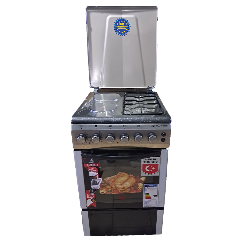 KLASS Cooker 50x60cm, 2 Gas Burners + 2 Hot Plates, Electric Oven & Grill, Rotisserie, Oven Lamp & Timer, 4TTE-5622TI - Inox