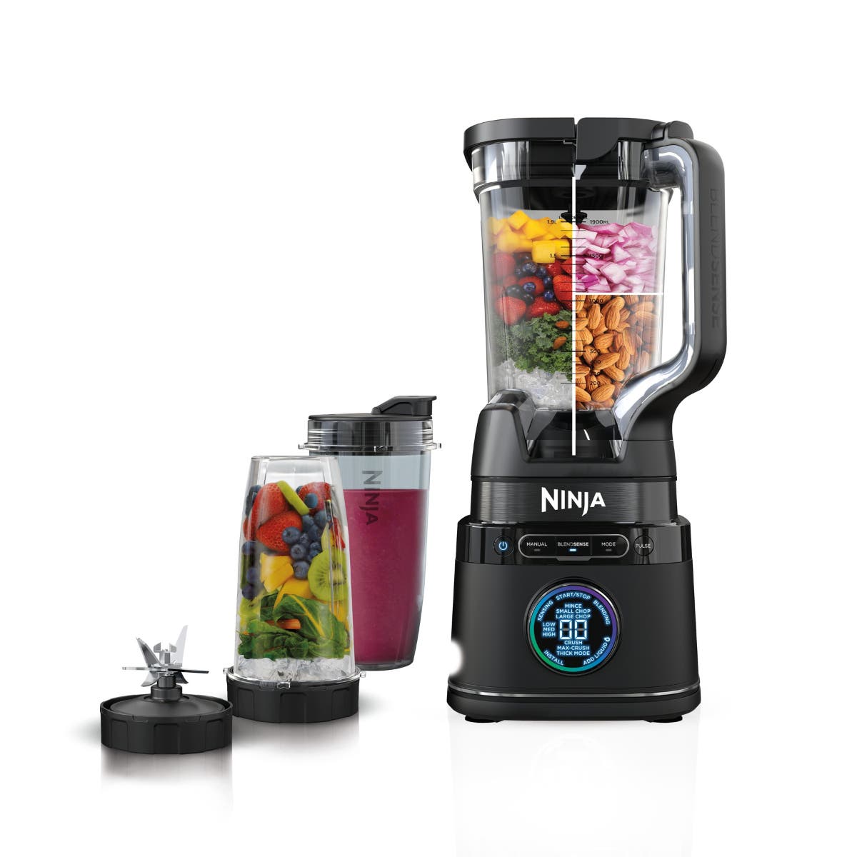 Ninja 2-in-1 Detect Power Blender Pro & Single Serve, 1200W Blender With 2L Jug, & 2x Single Serve Cups, Blend Smoothies, Chop Vegetables & Mix Frozen Drinks, Black, TB301ME, 2 Years Warranty