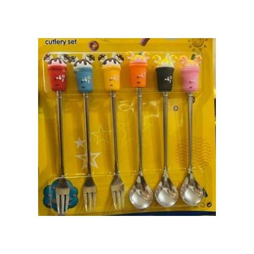 Cartoon Silverware Set, 6 Pieces Creative Stainless Steel Long-Handled Forks And Stirring Soup Spoon Gift Box Cartoon Cake Dessert Ice Cream Coffee Spoons Tableware, Home Children Cutlery Flatware Set