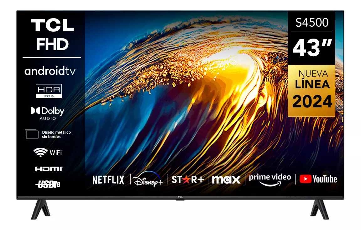 TCL 43-Inch Smart Android Full HD LED Digital TV 43S5400A, Bluetooth, Youtube, Netflix, Prime Video, Google Play, Chromecast Built-In, HDR10, With Inbuilt Free To Air Decoder, Satellite Tuner - Black