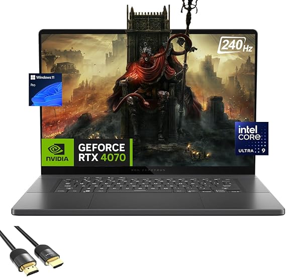 ASUS ROG Zephyrus G16 Gaming Laptop, 16" OLED 240Hz Display, Core Ultra 9 185H (Up to 5.1GHz), GeForce RTX 4070, 16GB DDR5, 2TB PCle 4.0, WiFi 6E, Backlit KB, TB 4, HDMI, PDG HDMI Cable, Win 11 Pro