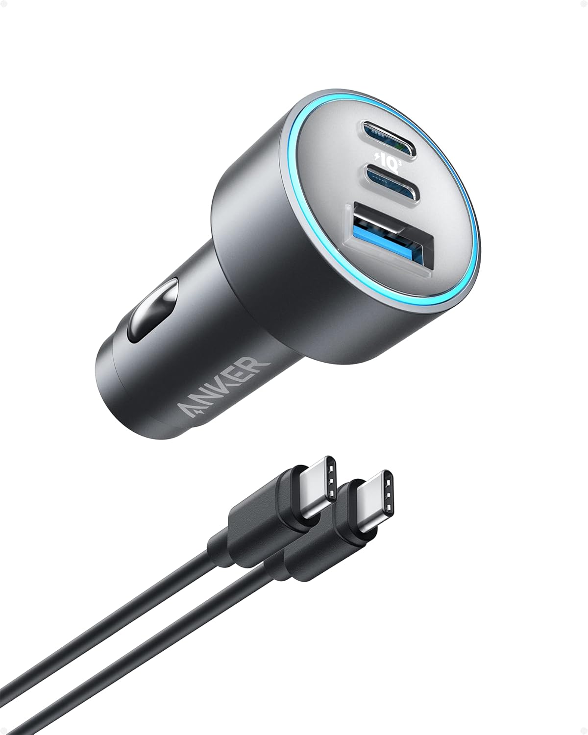 Anker Car Charger, 167.5W Max 3-Port Car Charger Adapter, USB-C Car Adapter for MacBook Pro/Air, iPhone 16/15/14 Series, Samsung S25/S24/S23, iPad, Huawei, Xiaomi, Vivo, Oppo(USB-C to C Cable Included