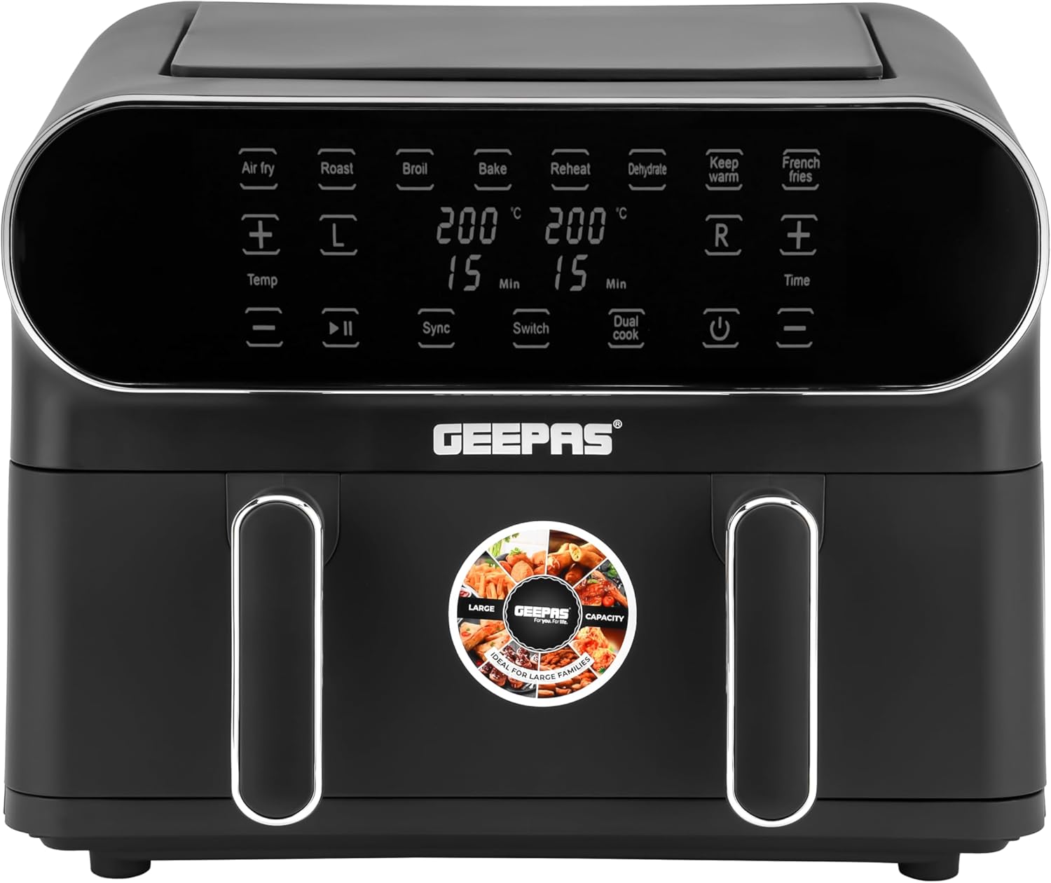 GEEPAS 11L Digital Air Fryer With 5.5L Dual Baskets With Separator